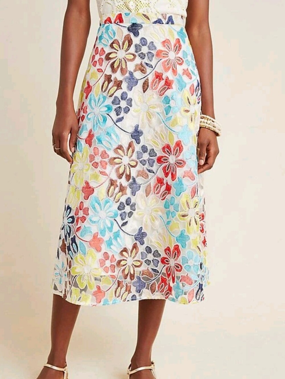 Anthropologie × Eva Franco Meghan Floral Embroidered Midi Skirt Garden Party 10